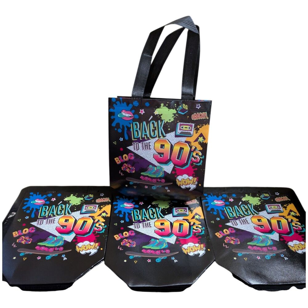 90s Theme Reusable Bags (4) | Neon Retro Gift Tote Bags